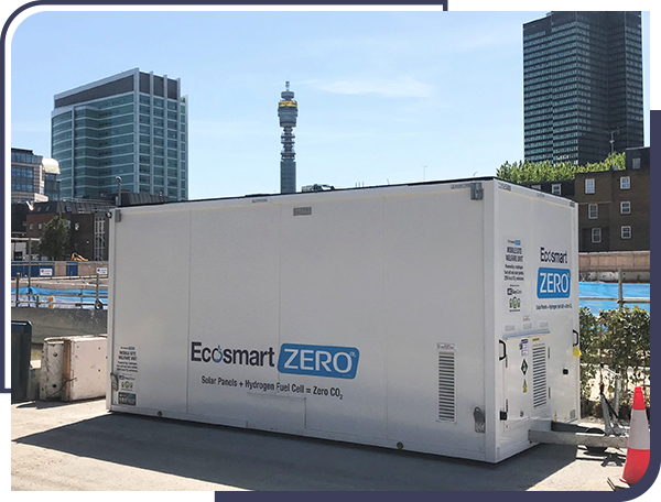 Portable washroom and amenities trailer from Intelligent Energy that uses hydrogen fuel cells for power